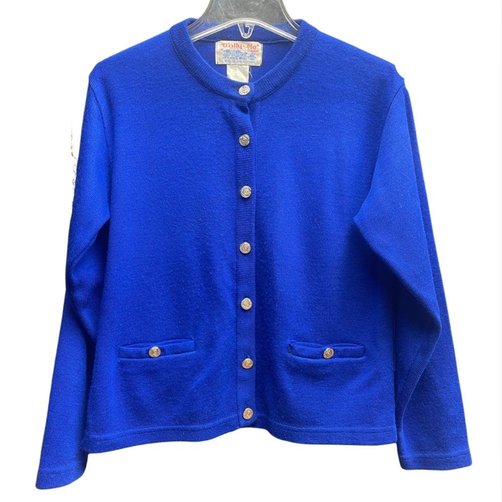Vintage Tally-Ho Blue Silver Button Cardigan Sweater Sz PM